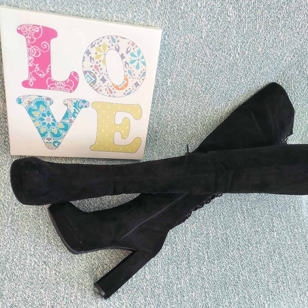 F21 OTK Boots, Womens 8, Rear Lace-up + High Heel + Platform - Picture 3 of 14